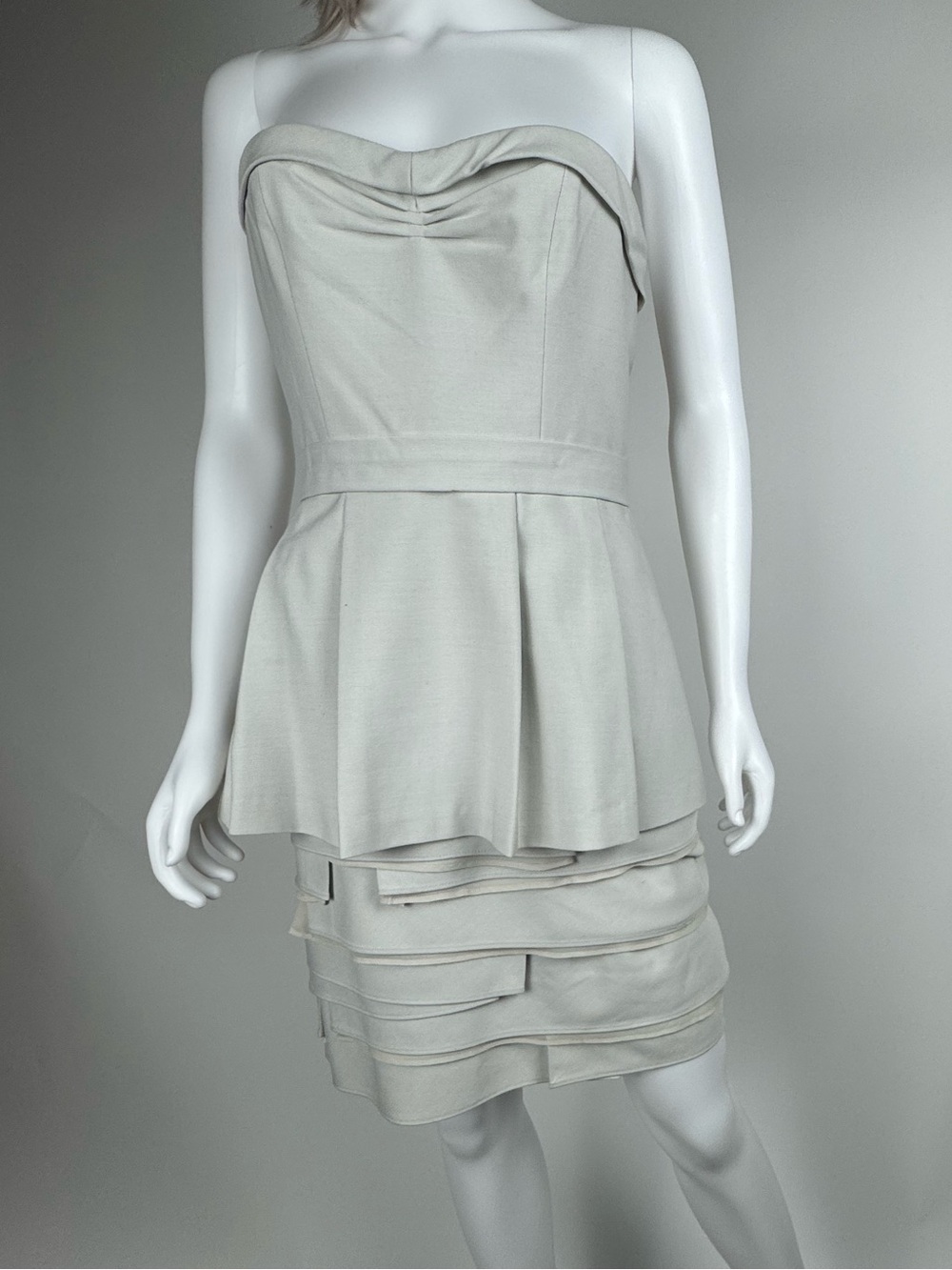 BCBGMaxAzria Strapless Peplum Tiered Dress - Cream